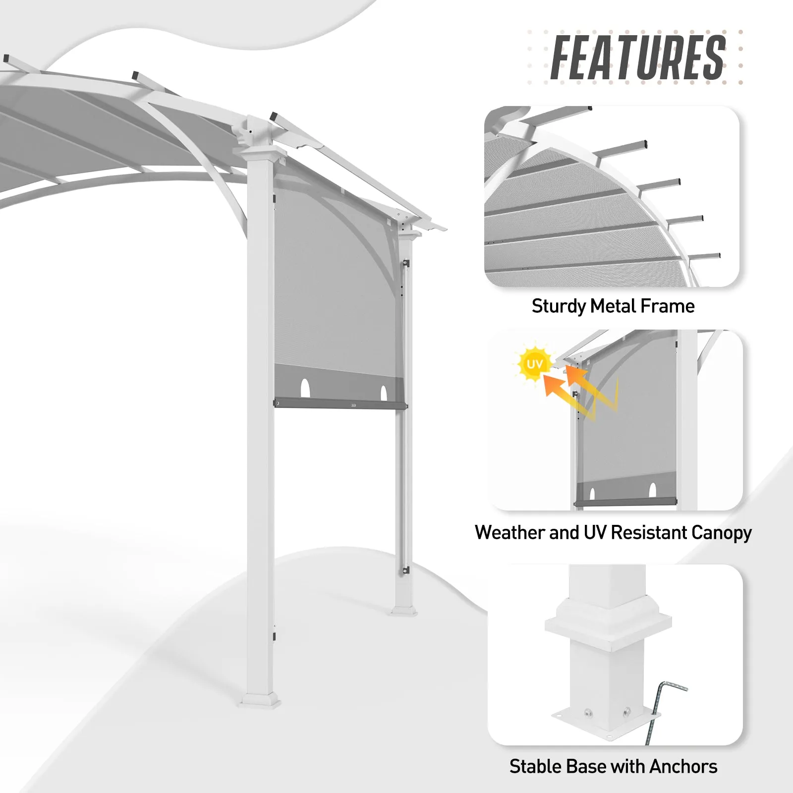 11.4x11.4 Outdoor Pergola with Retractable Textilene Sun Shade Top
