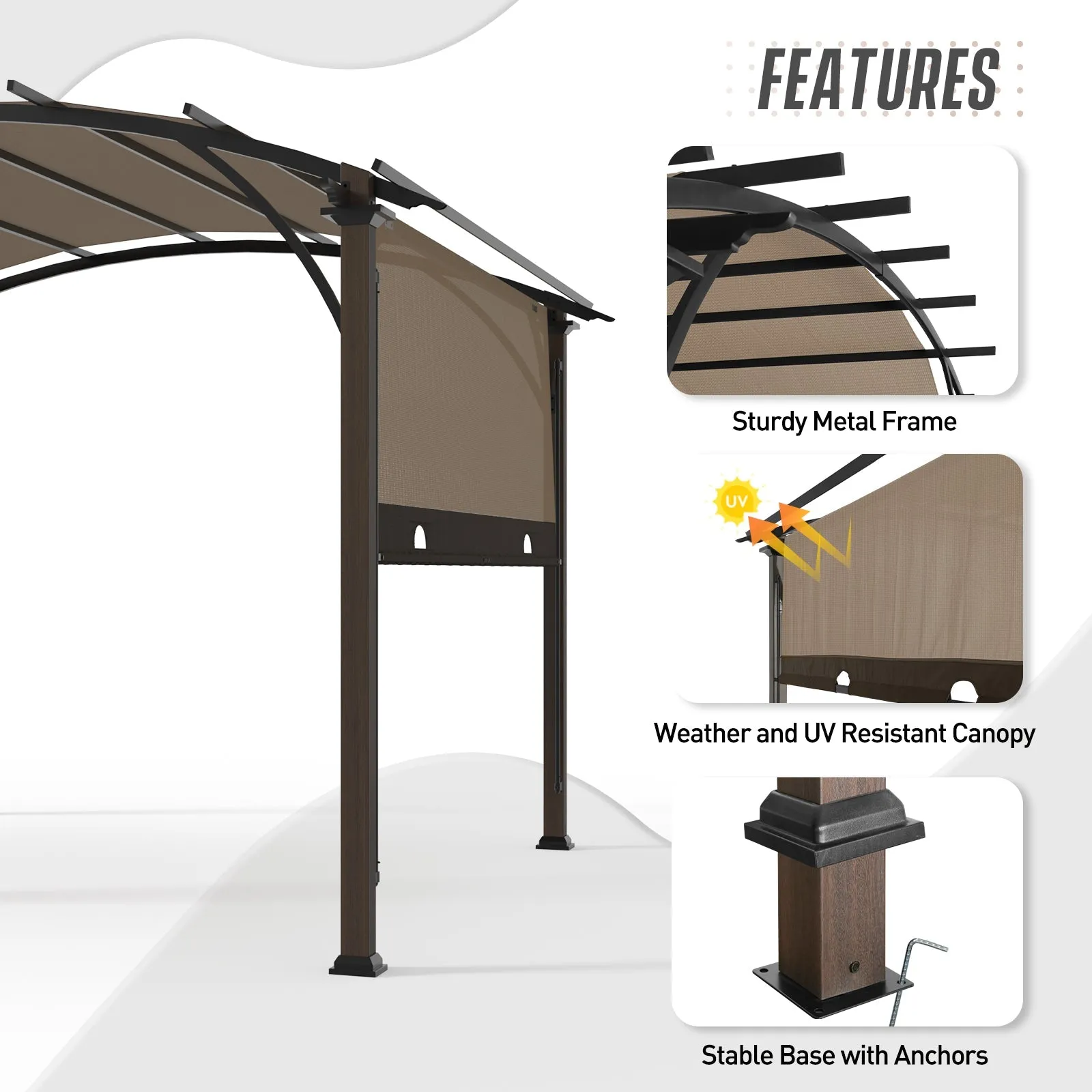 11.4x11.4 Outdoor Pergola with Retractable Textilene Sun Shade Top