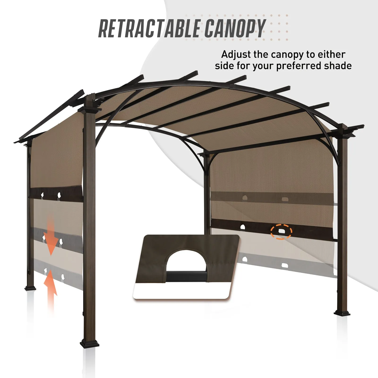 11.4x11.4 Outdoor Pergola with Retractable Textilene Sun Shade Top