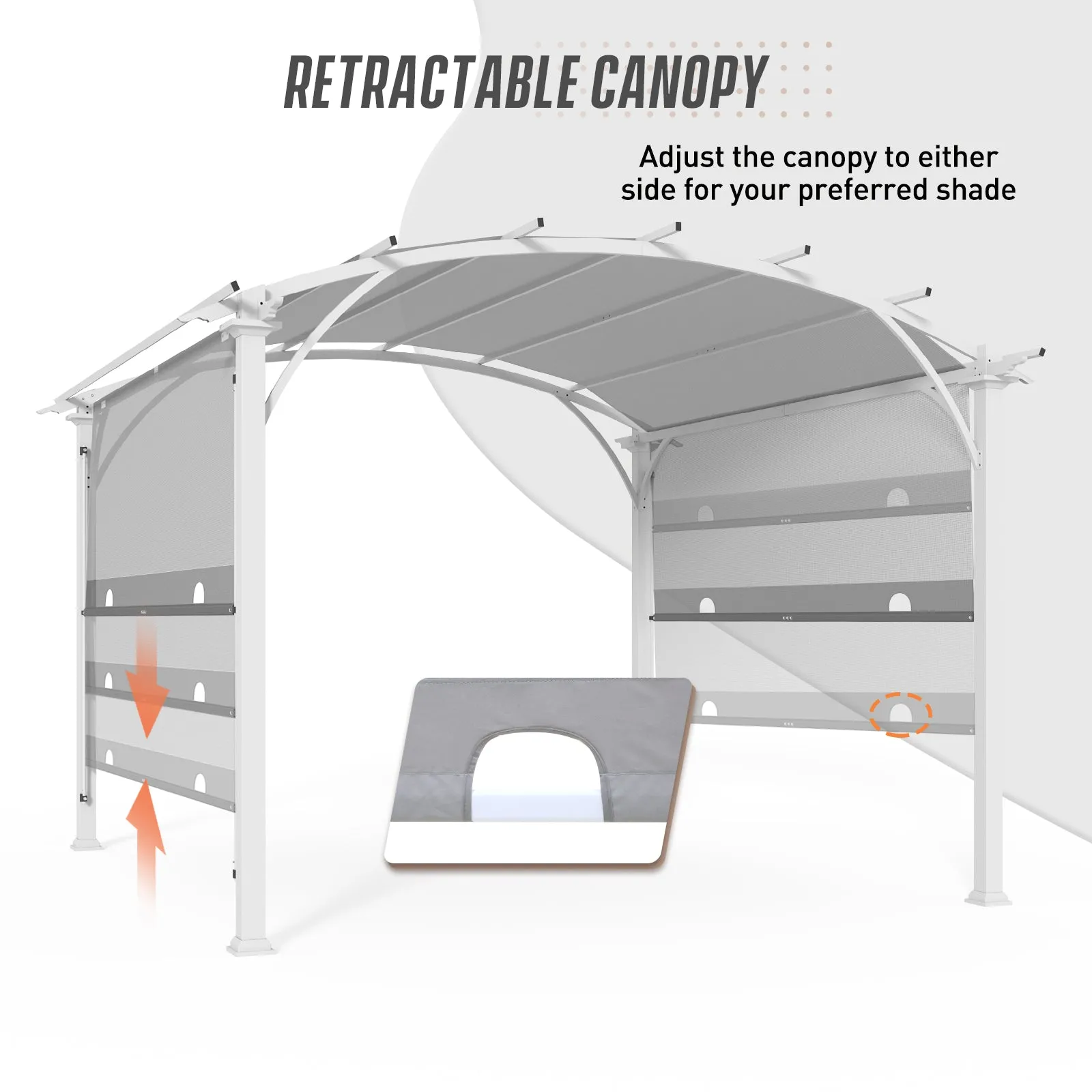 11.4x11.4 Outdoor Pergola with Retractable Textilene Sun Shade Top