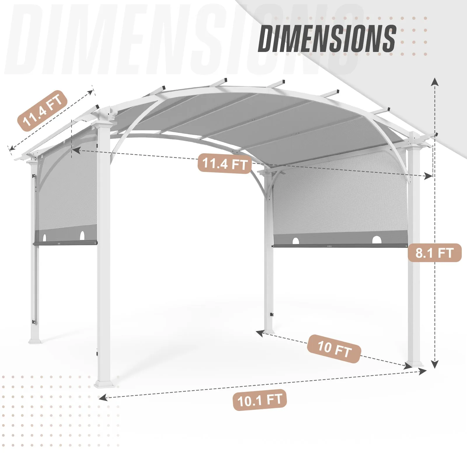 11.4x11.4 Outdoor Pergola with Retractable Textilene Sun Shade Top