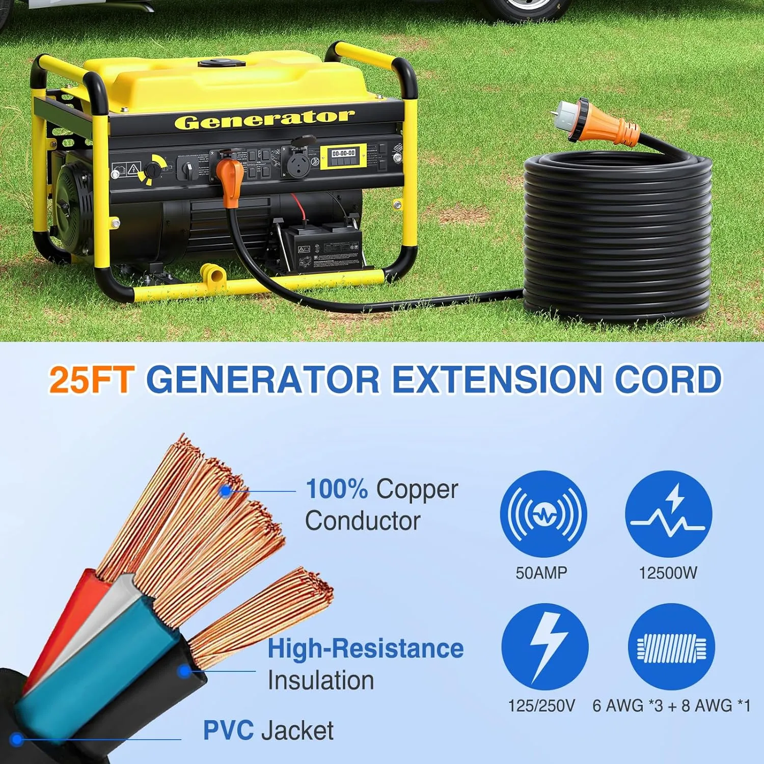 50Amp 15FT Generator Extension Cord