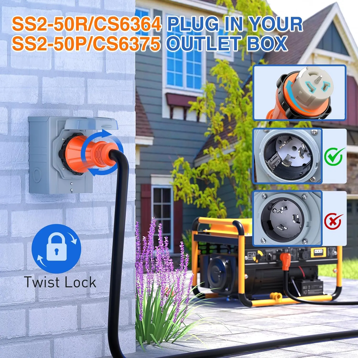 50Amp 15FT Generator Extension Cord