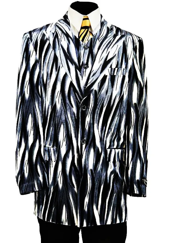 Abstract Flames 3pc  Zoot Suit Set - Grey