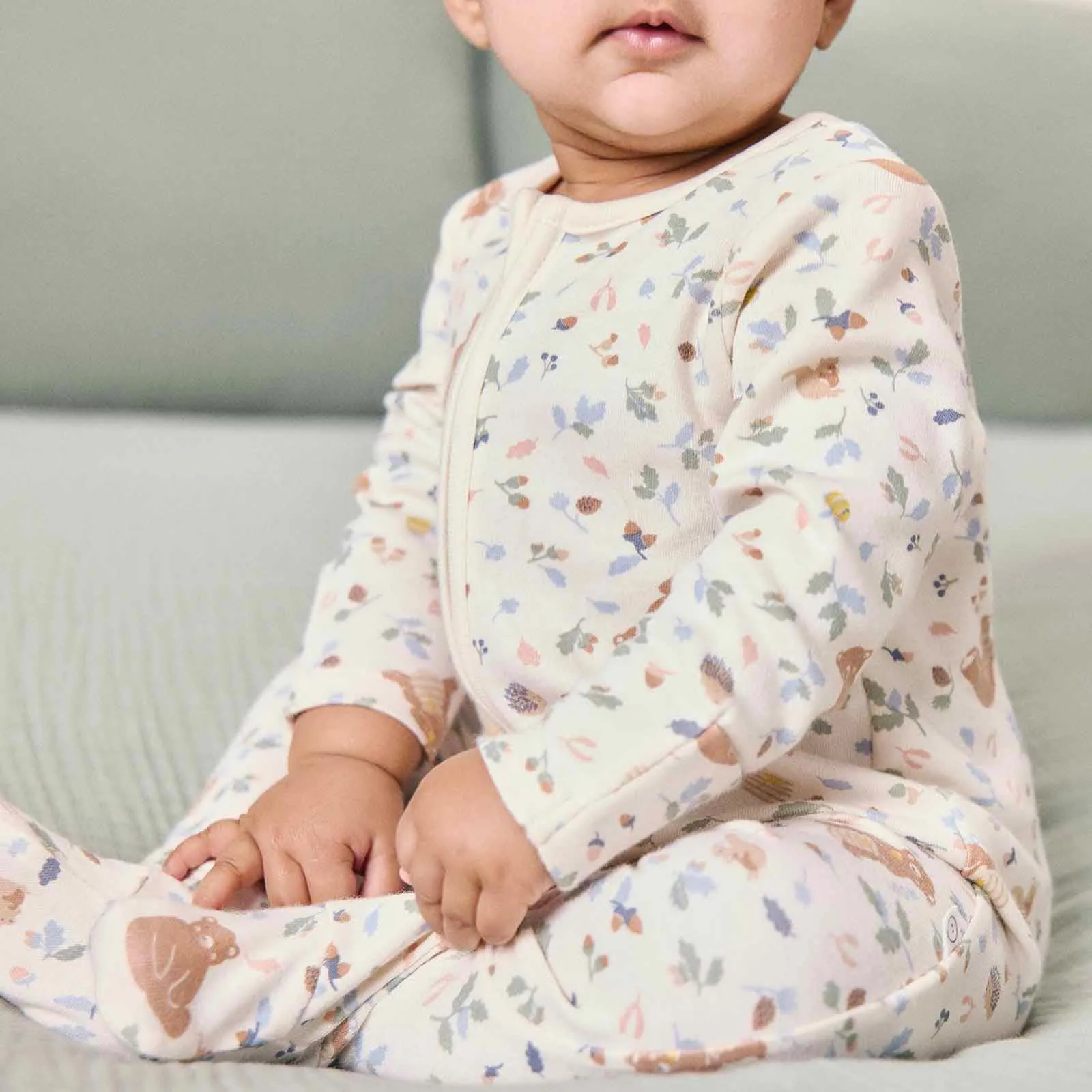 Bear Print & Frilled Ribbed Clever Zip Sleepsuit 2 Pack