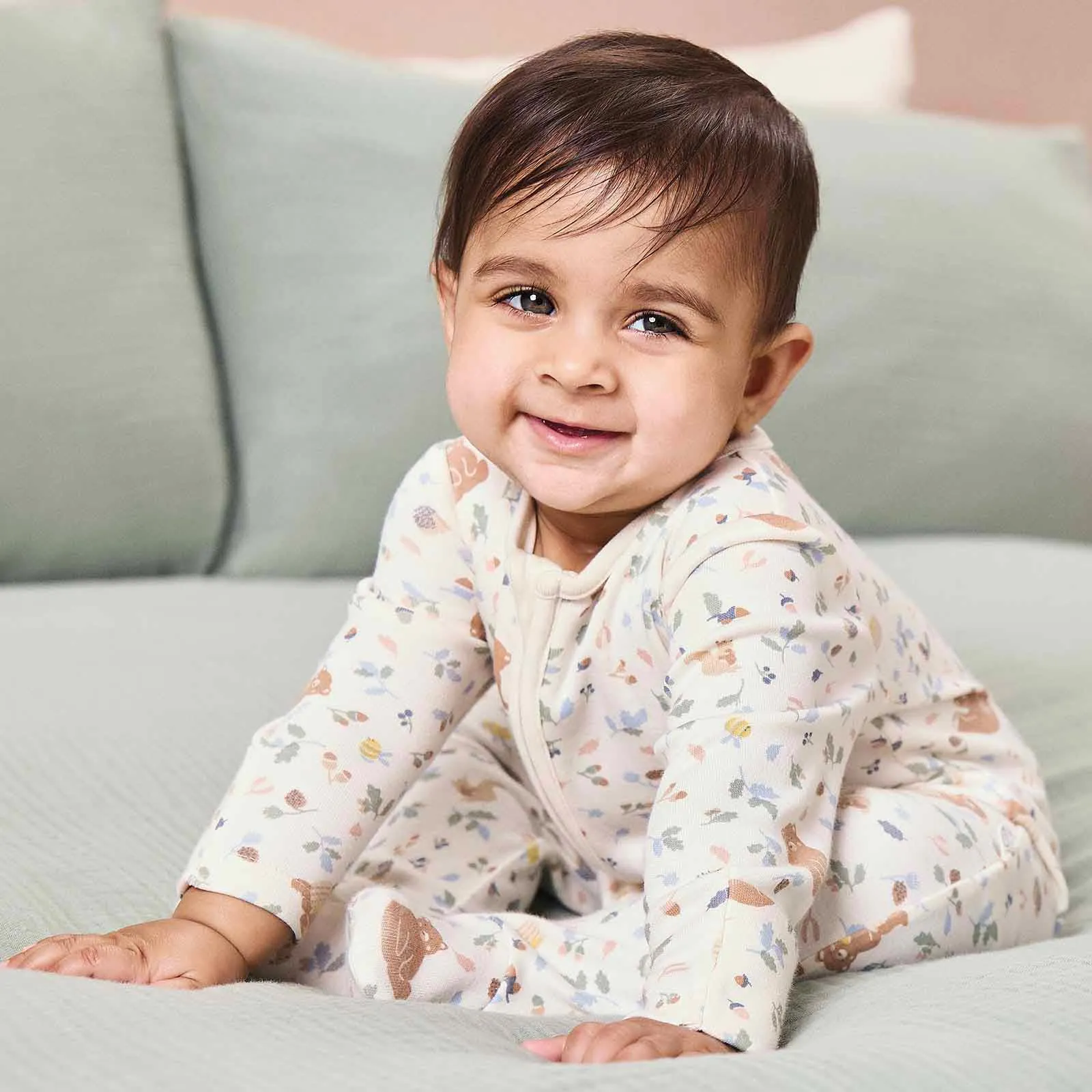 Bear Print & Frilled Ribbed Clever Zip Sleepsuit 2 Pack