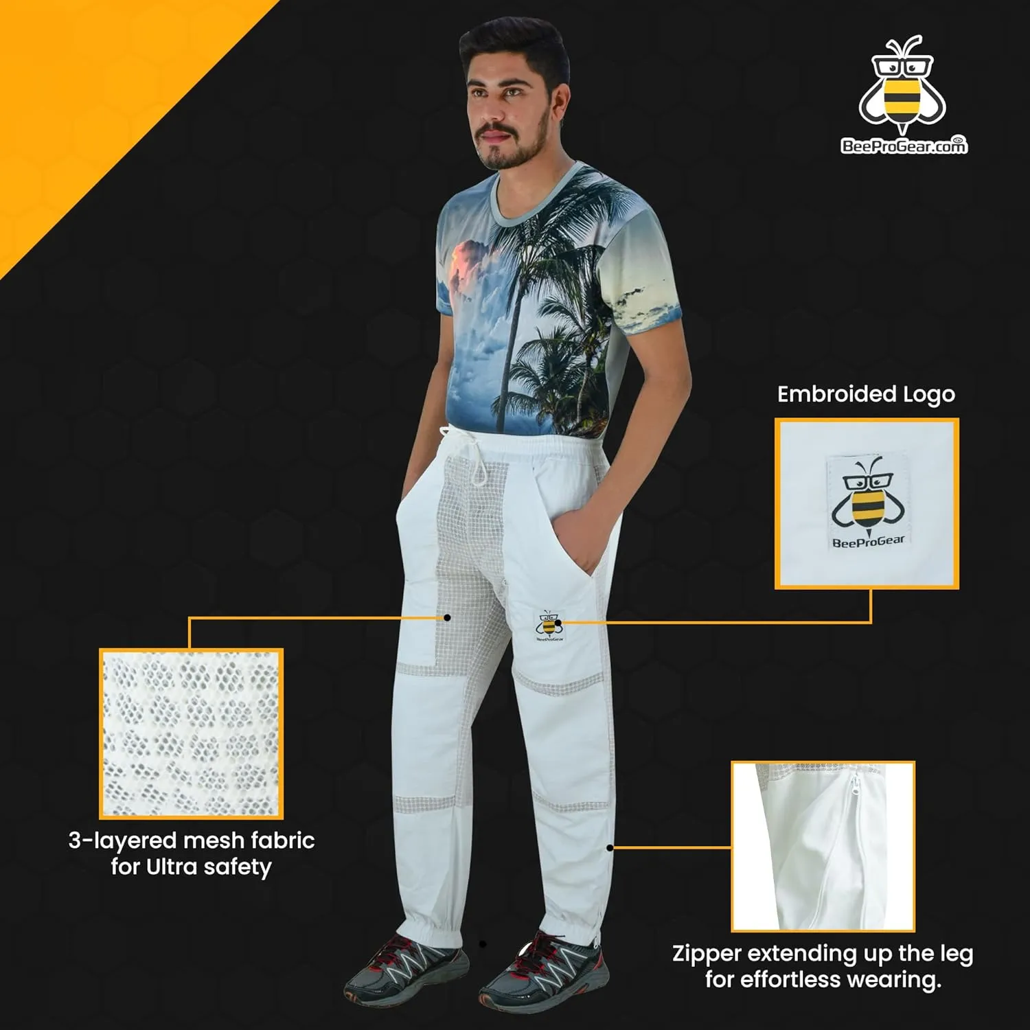 BeeProGear Sting-Proof Beekeeping Pants for Men & Women, Ventilated 3-Layer Mesh Bee Trousers with Tool Pockets & Carry Bag.