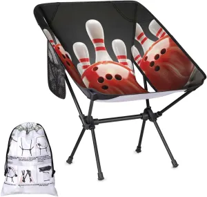 Bowling Ball Sports Theme Camping Chair Lightweight Folding Chair Portable Compact for Outdoor, Travel, Beach, Hiking Backpacking