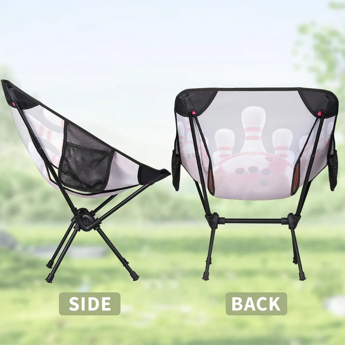 Bowling Ball Sports Theme Camping Chair Lightweight Folding Chair Portable Compact for Outdoor, Travel, Beach, Hiking Backpacking