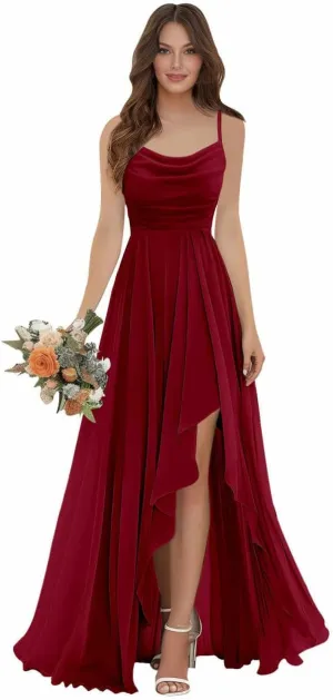 Bridesmaid Dresses for Women Spaghetti Straps A Line High Low Hemline Chiffon Summer Wedding Guest Dress