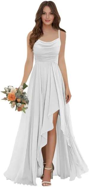 Bridesmaid Dresses for Women Spaghetti Straps A Line High Low Hemline Chiffon Summer Wedding Guest Dress
