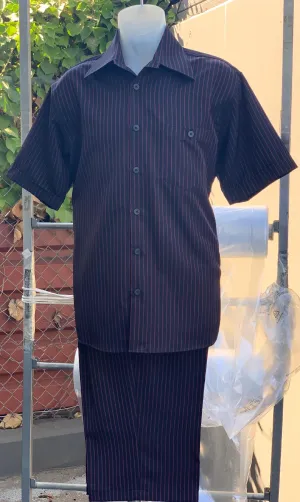 Brilliant Stripes Short Sleeve 2pc Walking Suit Shorts Set - Black/Red