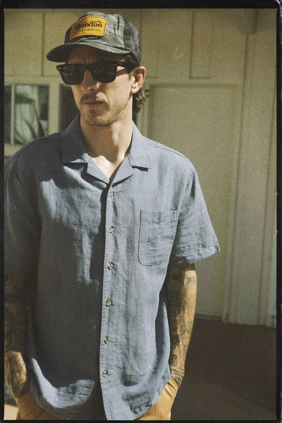 BUNKER LINEN BLEND S/S SHIRT FLINT STONE BLUE