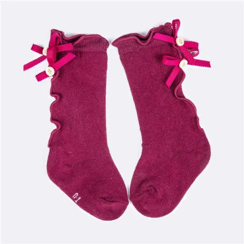 Burgundy Ruffle Bow Socks