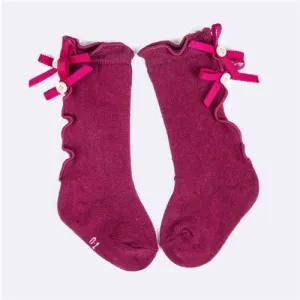Burgundy Ruffle Bow Socks