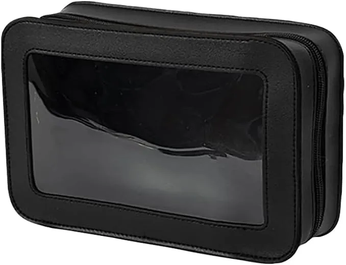 Clear PU Leather Makeup Bag Large Zippered Toiletry Bag Portable Cosmetic Bag Zippered Waterproof Makeup Case Travel Accessories Carry on Bag with Clear Window Black