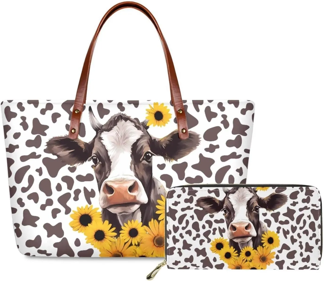 Coloranimal Cute Animal Women Tote Top-handle Bag Big Cross-body Handbag Long Purse Wallet Gift