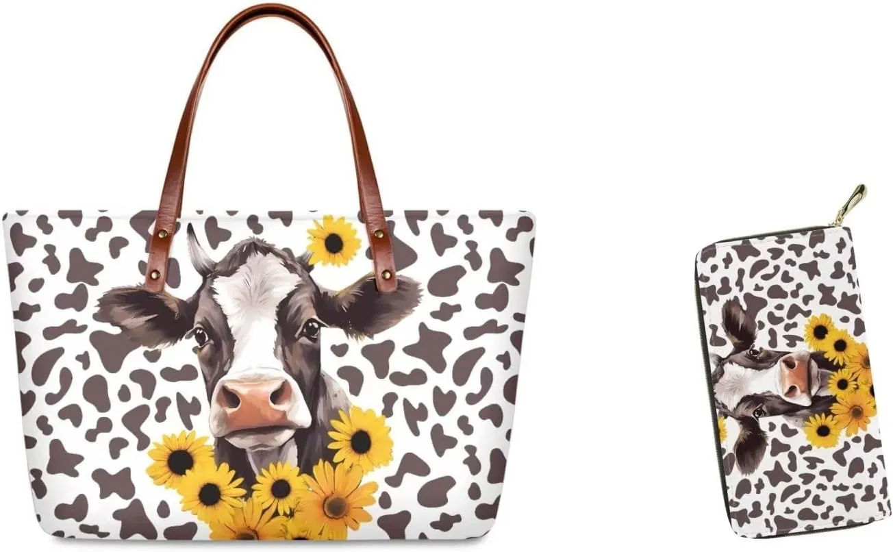 Coloranimal Cute Animal Women Tote Top-handle Bag Big Cross-body Handbag Long Purse Wallet Gift