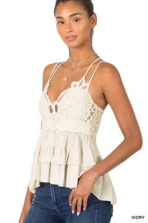 Crochet Lace Peplum Cami