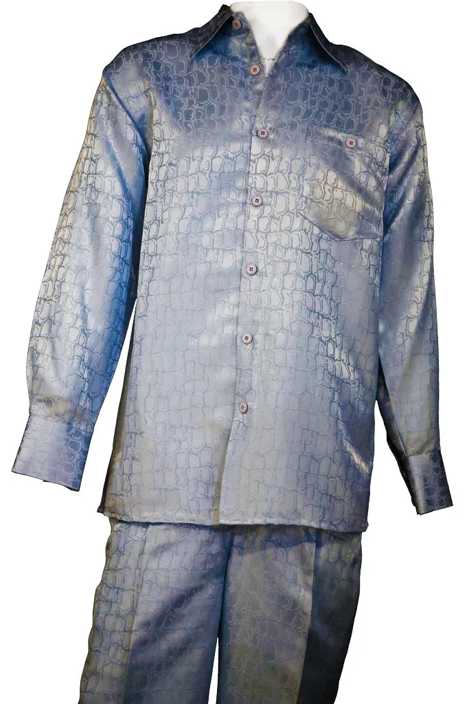 Crocodilian Scale Long Sleeve 2pc Walking Suit Set - Sky Blue