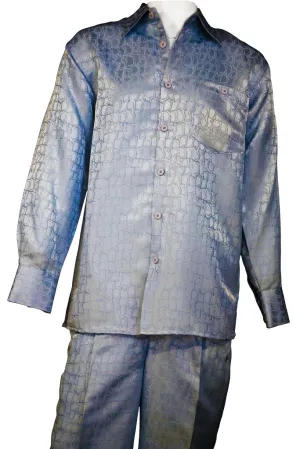 Crocodilian Scale Long Sleeve 2pc Walking Suit Set - Sky Blue