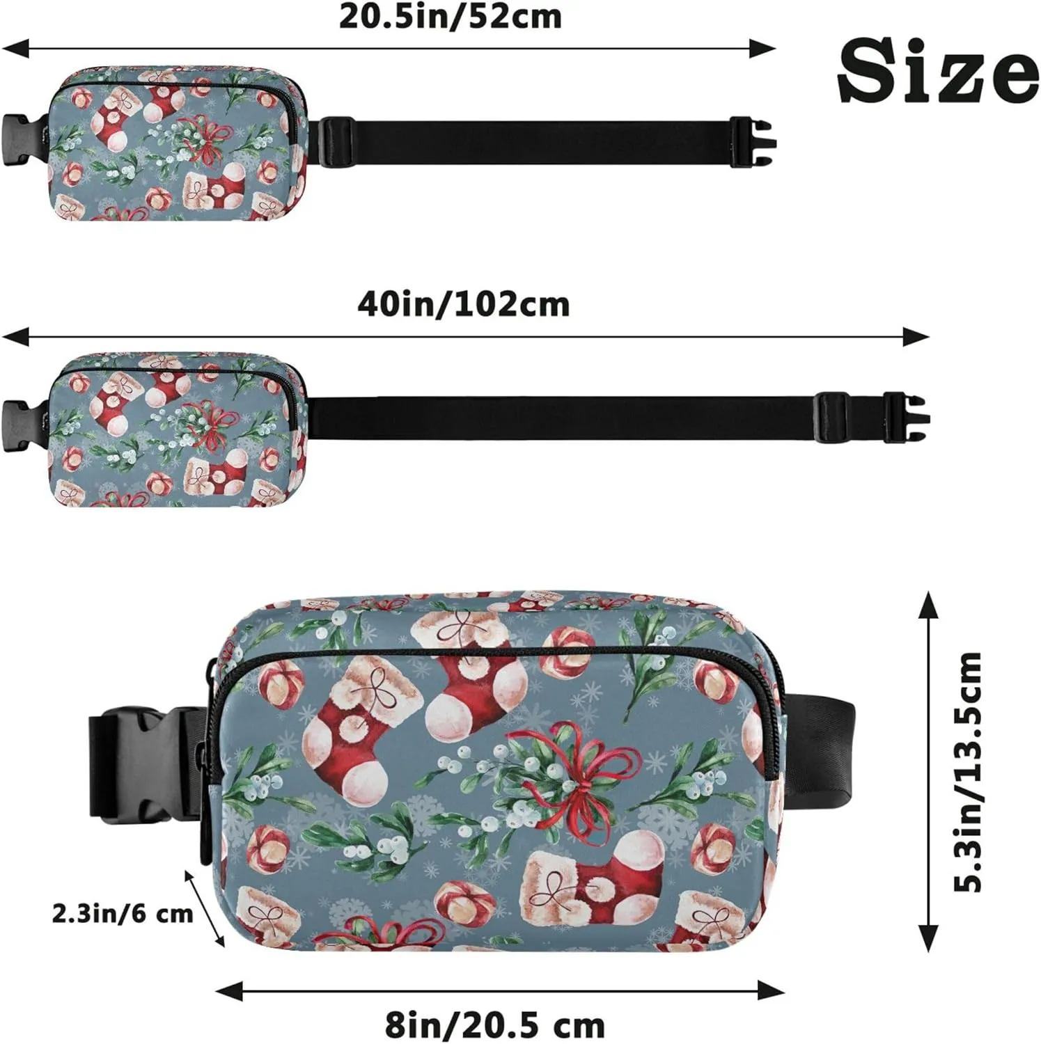 Custom Bright Christmas Sock Fir Fanny Packs Women Hip Pack Belt Bag Waterproof Fashion Waist Purse for Women