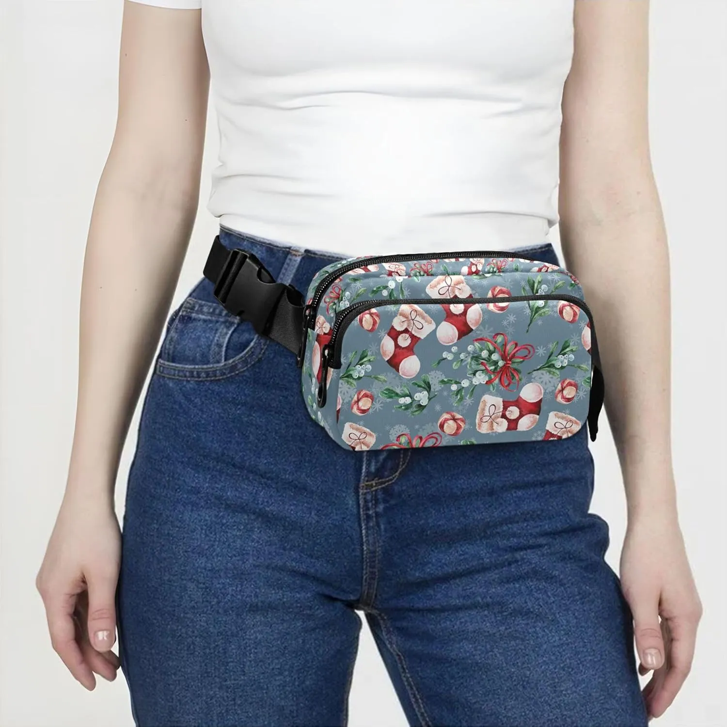 Custom Bright Christmas Sock Fir Fanny Packs Women Hip Pack Belt Bag Waterproof Fashion Waist Purse for Women