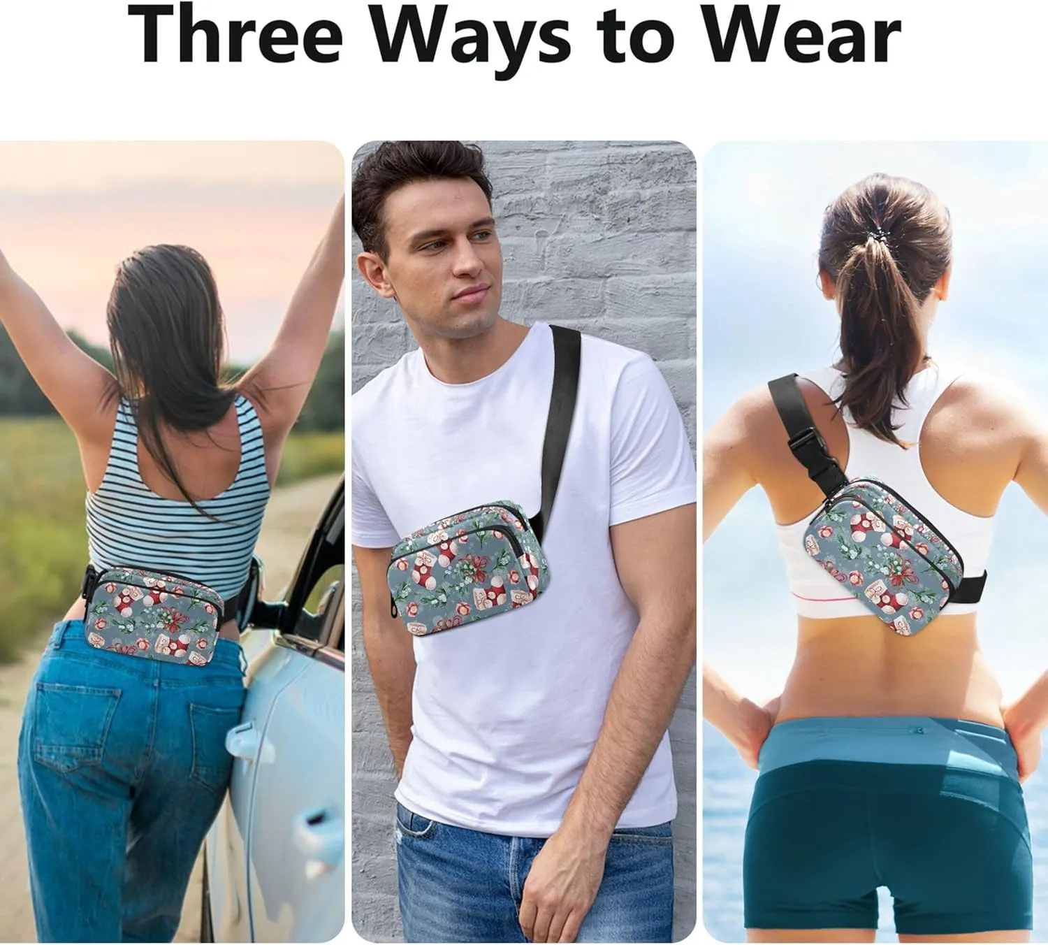 Custom Bright Christmas Sock Fir Fanny Packs Women Hip Pack Belt Bag Waterproof Fashion Waist Purse for Women