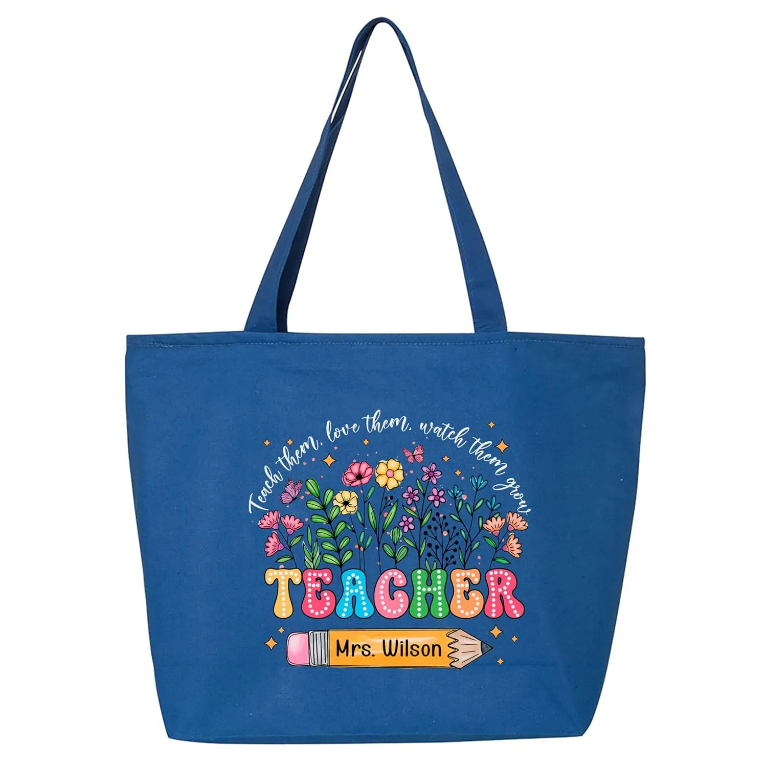 Custom Teacher Shopping Zippered Tote Bag Gift, Personalized Canvas Tote Bag For Teachers, Gift For The Best Teacher Zippered Tote Bags