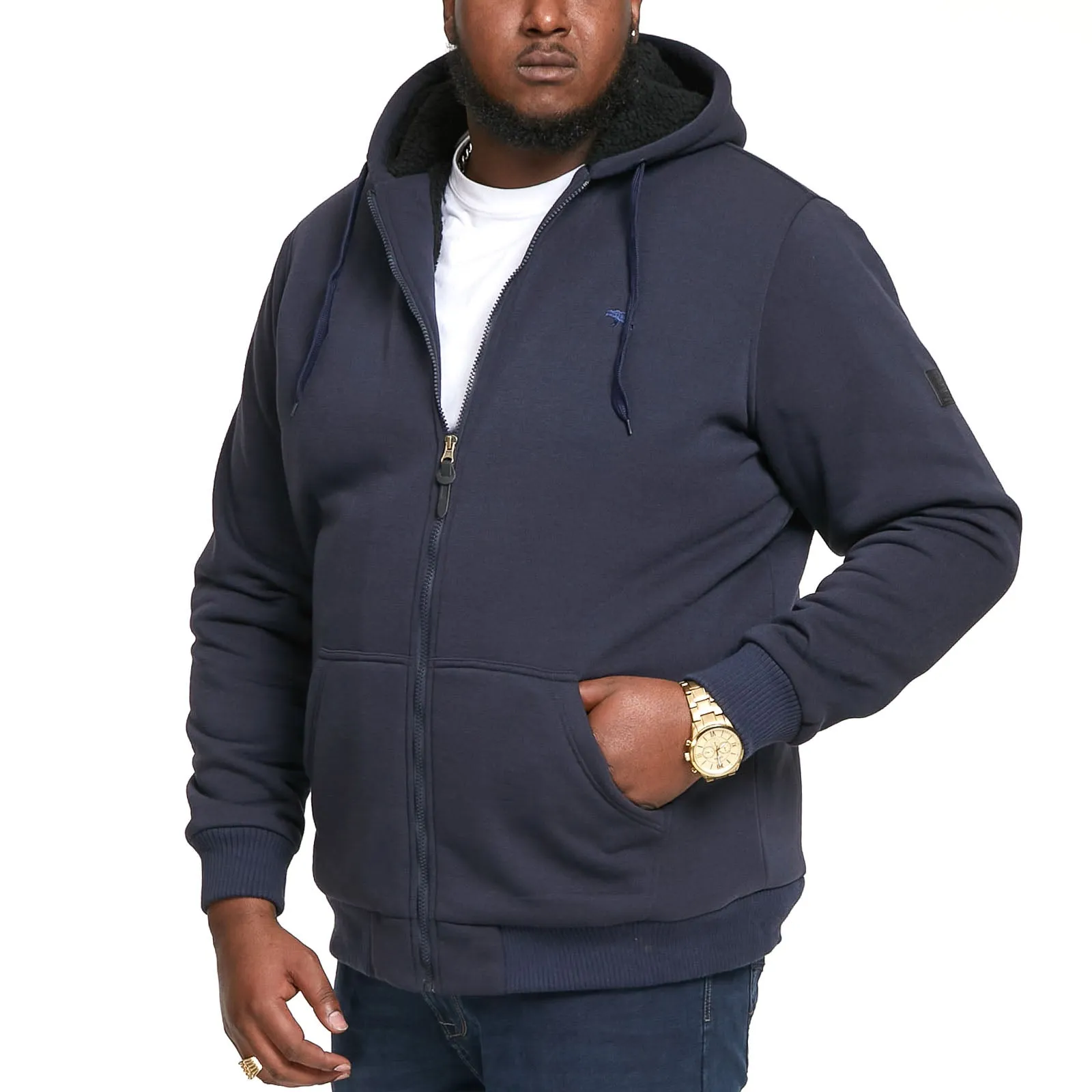 D555 Mens Joshua Big & Tall Sherpa Lined Full Zip Hoody - Navy
