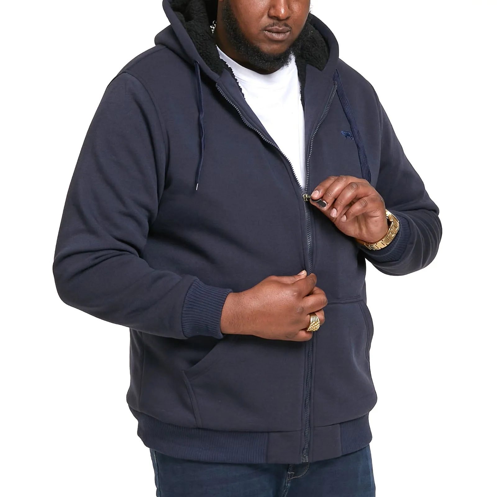 D555 Mens Joshua Big & Tall Sherpa Lined Full Zip Hoody - Navy