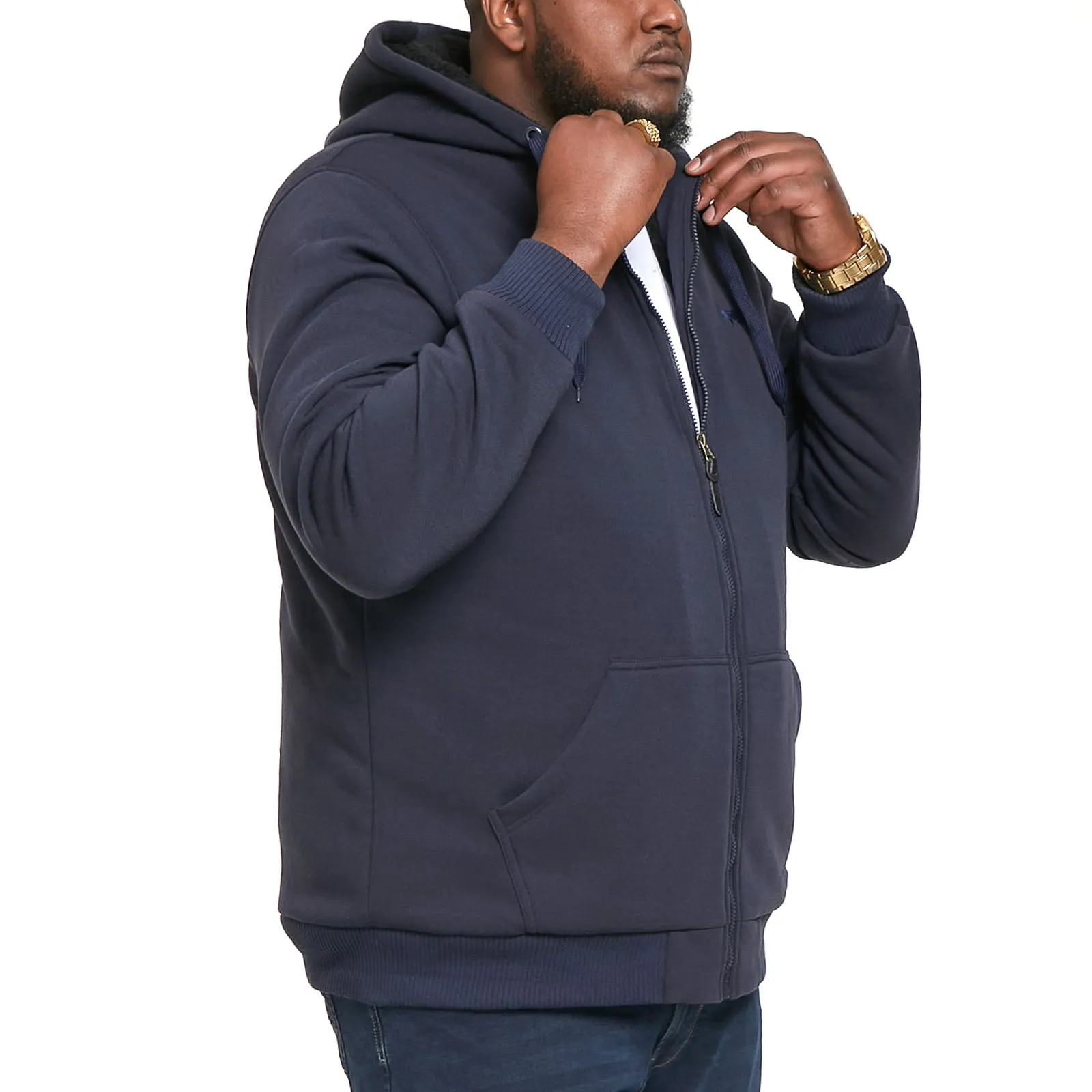D555 Mens Joshua Big & Tall Sherpa Lined Full Zip Hoody - Navy