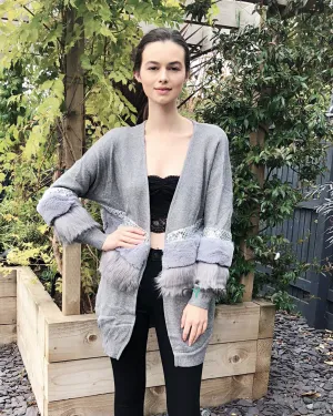 faux fur embllished with sequin design oversized cardigan