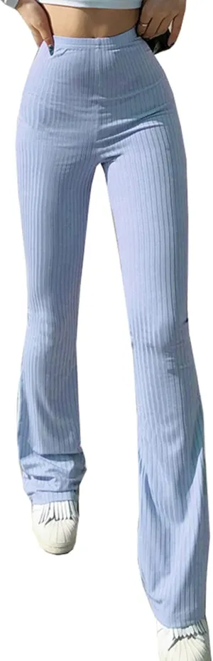 Flare Pants for Women Ribbed Stretch Leggings High Waisted Bell Bottom Yoga Lounge Trousers Y2K Pants