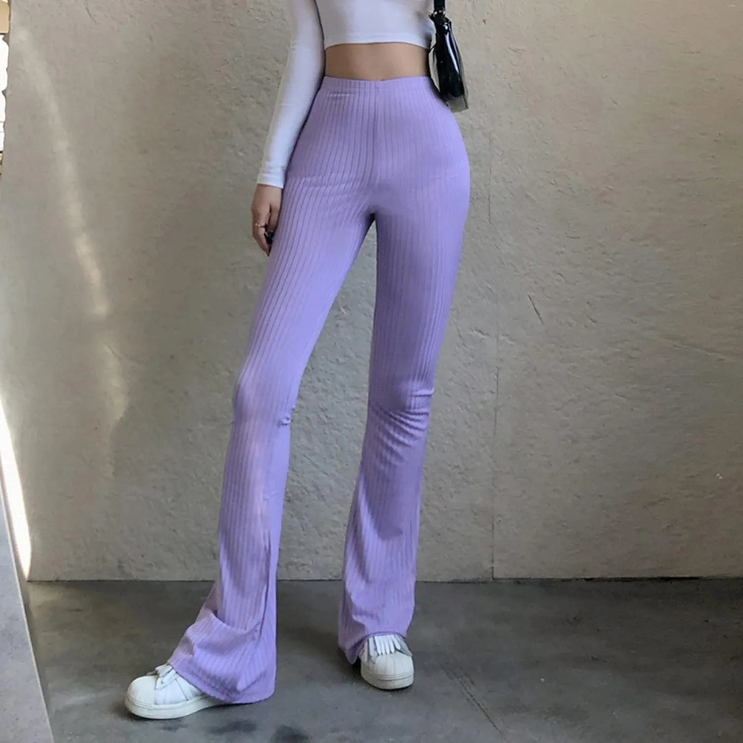Flare Pants for Women Ribbed Stretch Leggings High Waisted Bell Bottom Yoga Lounge Trousers Y2K Pants
