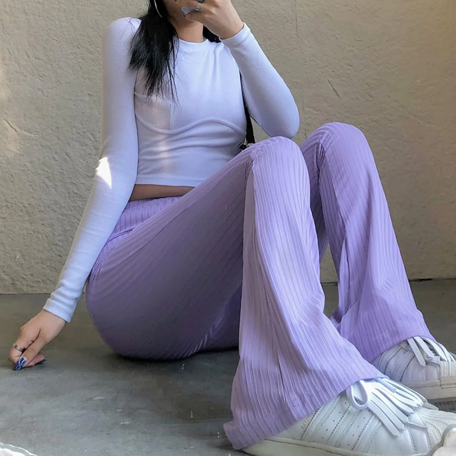 Flare Pants for Women Ribbed Stretch Leggings High Waisted Bell Bottom Yoga Lounge Trousers Y2K Pants
