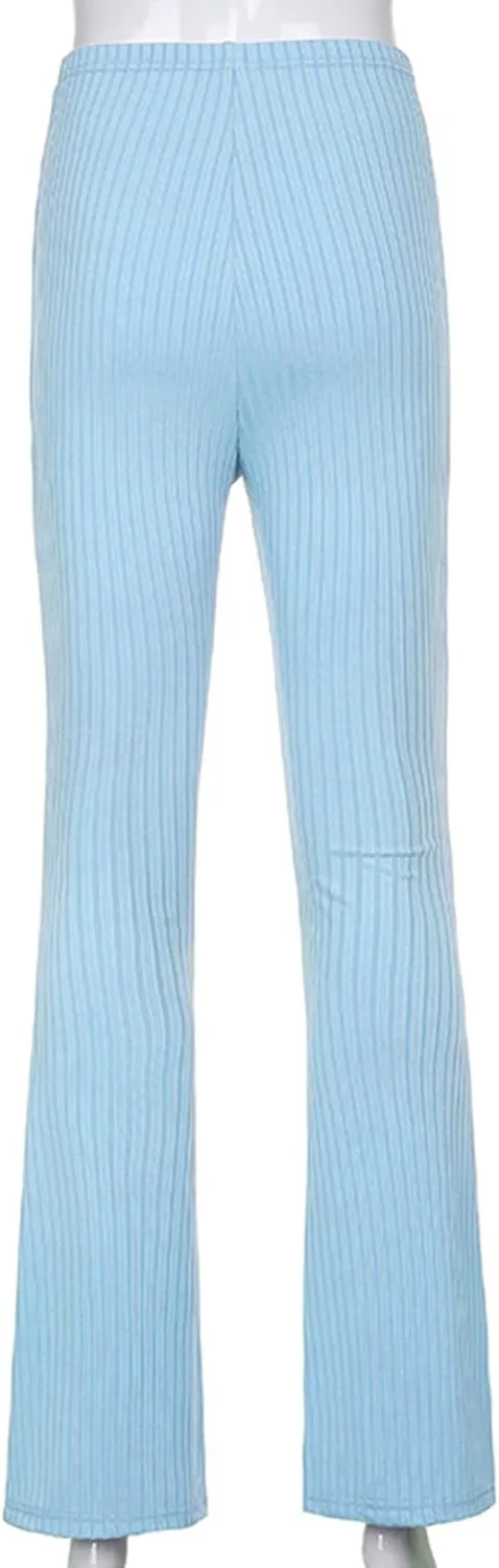 Flare Pants for Women Ribbed Stretch Leggings High Waisted Bell Bottom Yoga Lounge Trousers Y2K Pants