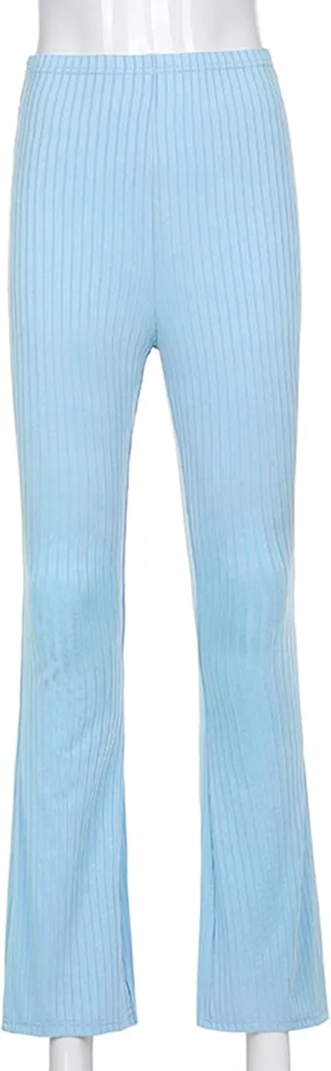 Flare Pants for Women Ribbed Stretch Leggings High Waisted Bell Bottom Yoga Lounge Trousers Y2K Pants