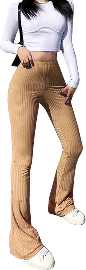 Flare Pants for Women Ribbed Stretch Leggings High Waisted Bell Bottom Yoga Lounge Trousers Y2K Pants