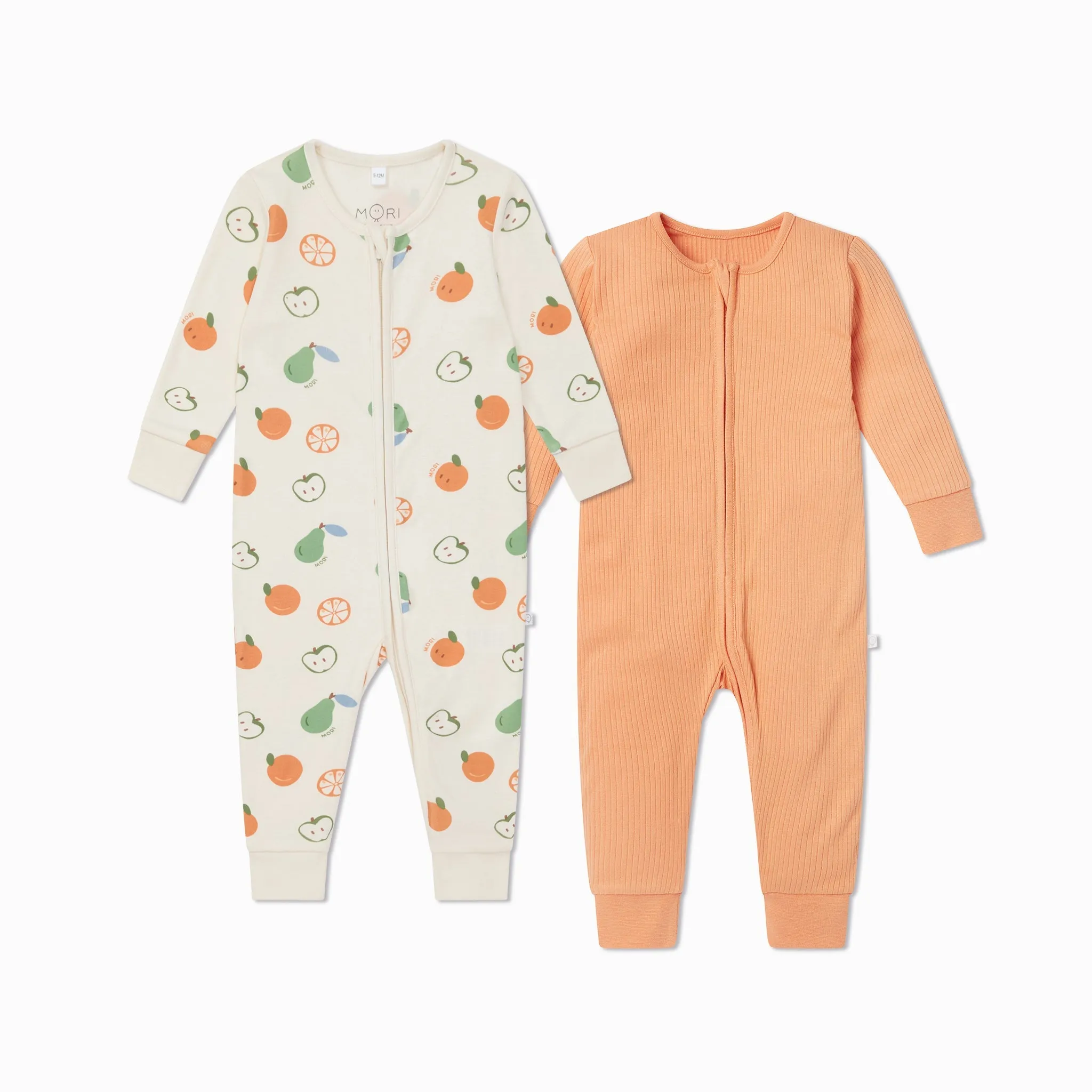 Fruit Print & Ribbed Clever Zip Sleepsuit 2 Pack