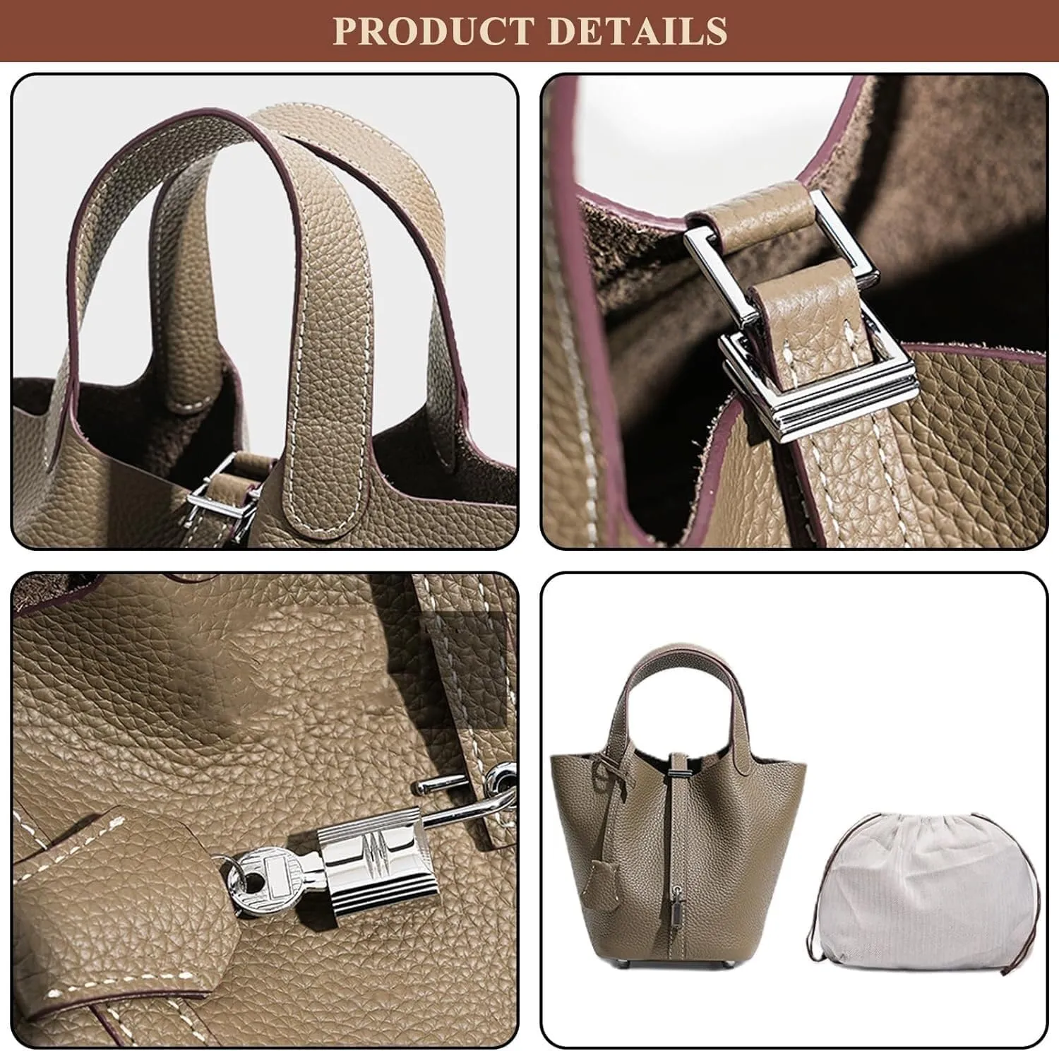 Genuine Leather Soft Bucket Bag for Women Fashion Lock Design Handbags Vegetable Basket Satchel with Top Handle Bags(Green (Gold Lock),Large)