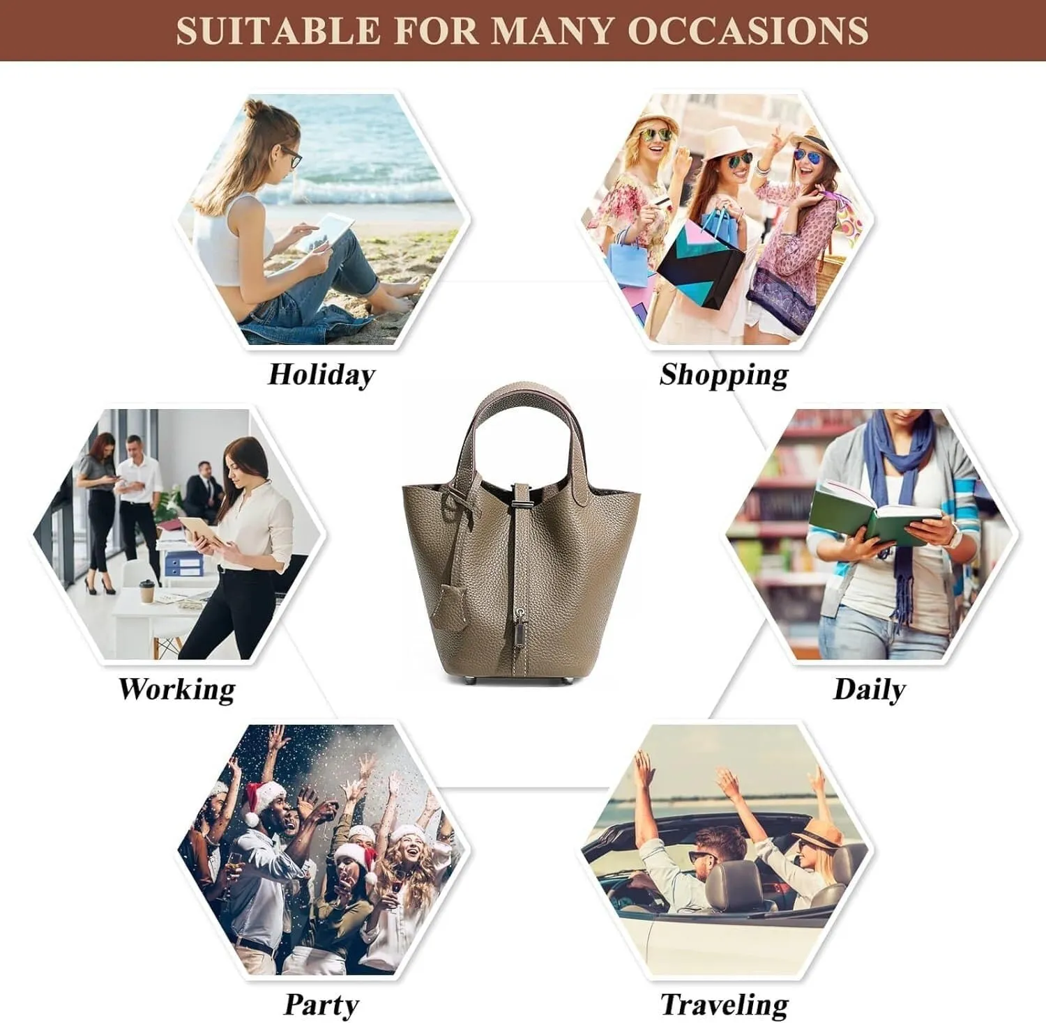 Genuine Leather Soft Bucket Bag for Women Fashion Lock Design Handbags Vegetable Basket Satchel with Top Handle Bags(Green (Gold Lock),Large)