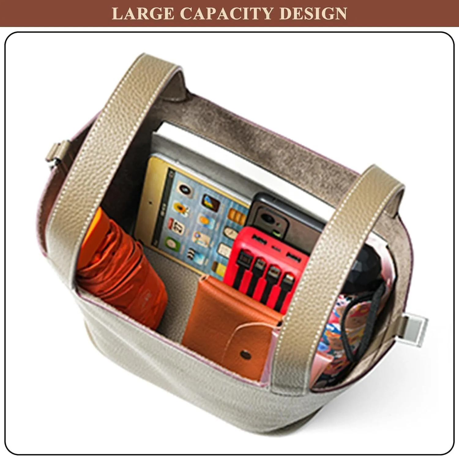 Genuine Leather Soft Bucket Bag for Women Fashion Lock Design Handbags Vegetable Basket Satchel with Top Handle Bags(Green (Gold Lock),Large)