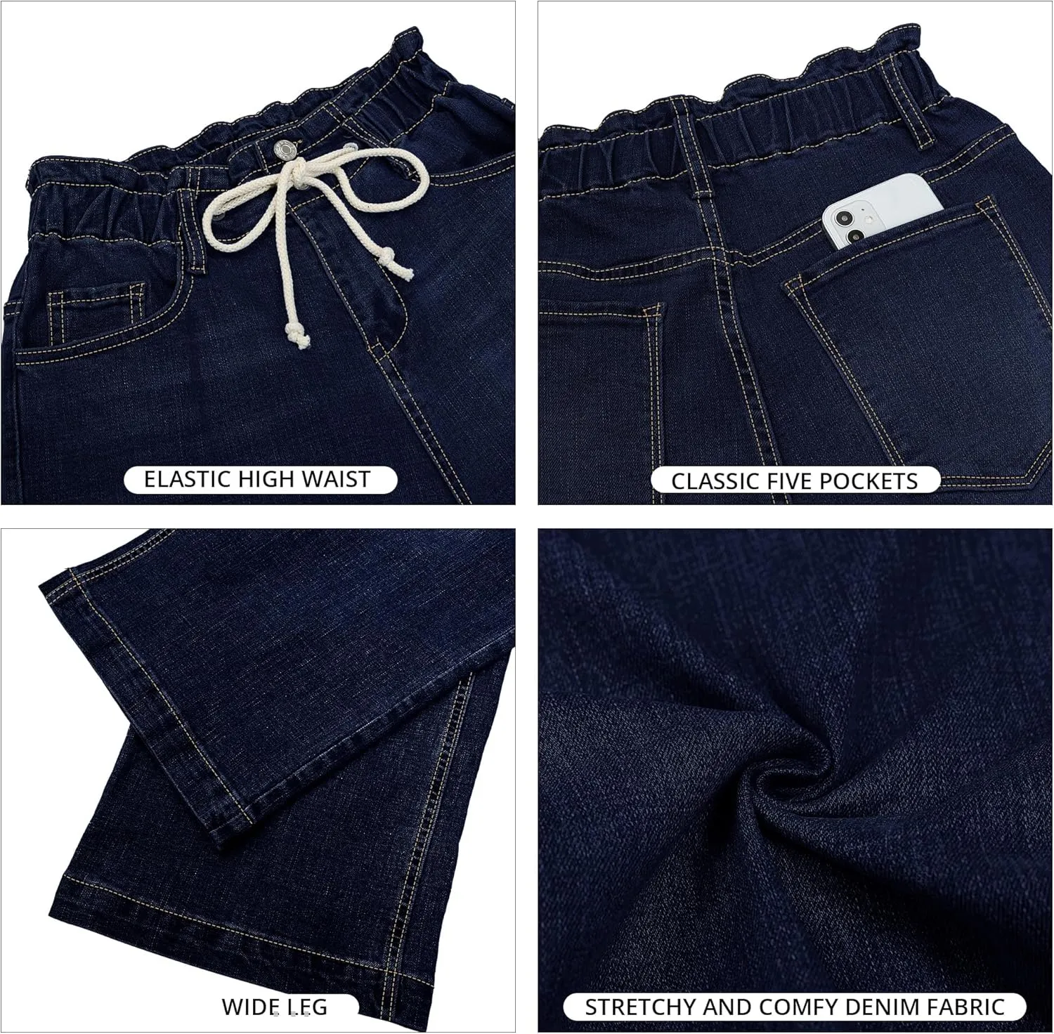 GRAPENT Wide Leg Jeans for Women Stretch High Wasited Elastic Waist Bell Bottom Baggy Y2K Pants