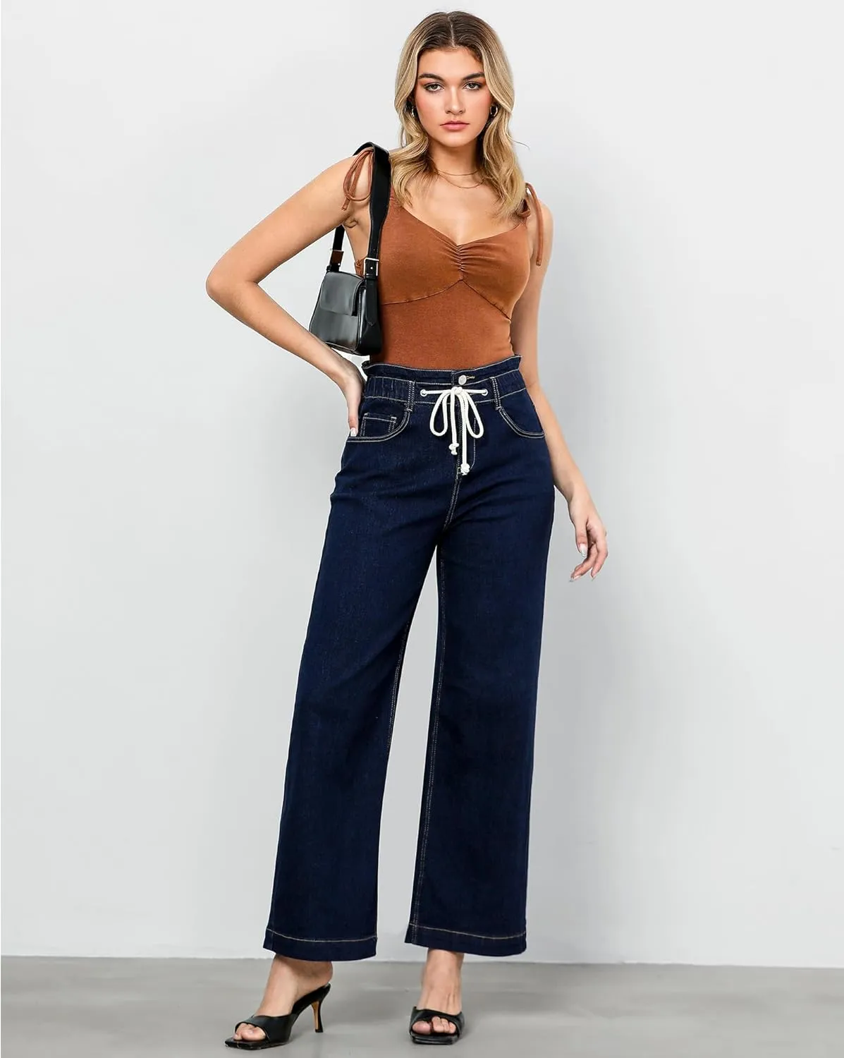 GRAPENT Wide Leg Jeans for Women Stretch High Wasited Elastic Waist Bell Bottom Baggy Y2K Pants