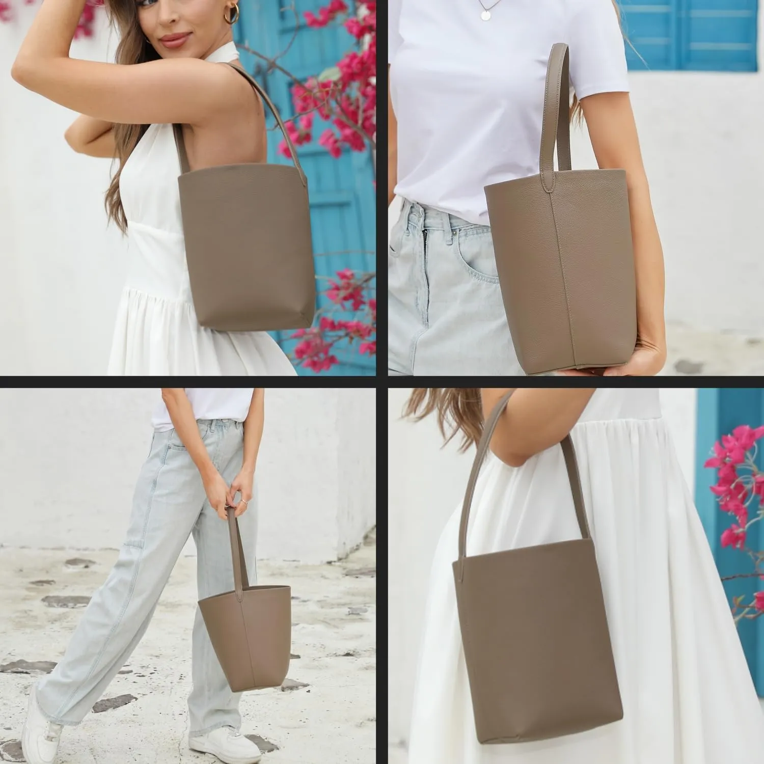 Handcrafted Leather Bucket Bag, First Layer Pebble-grained Carfskin