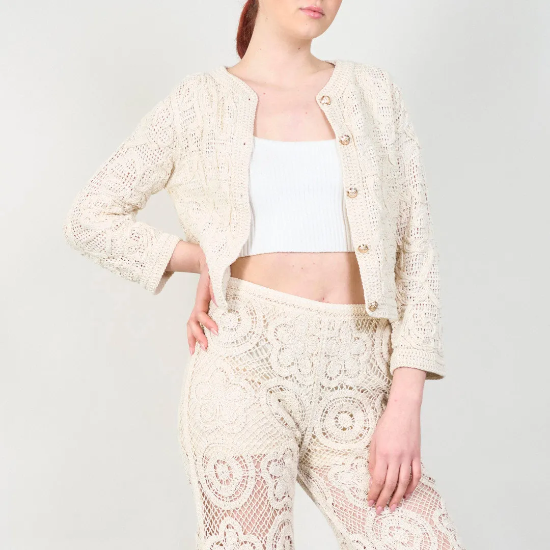 Handmade crochet lace cardigan with button detail wholesale