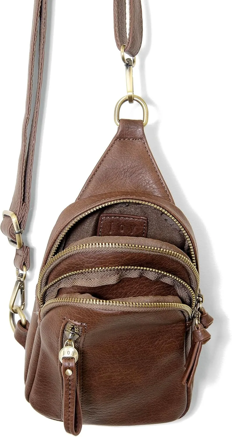 Joy Susan Skyler Sling Bag: Vegan Leather, Zippered Closure, Brass Plated Hardware