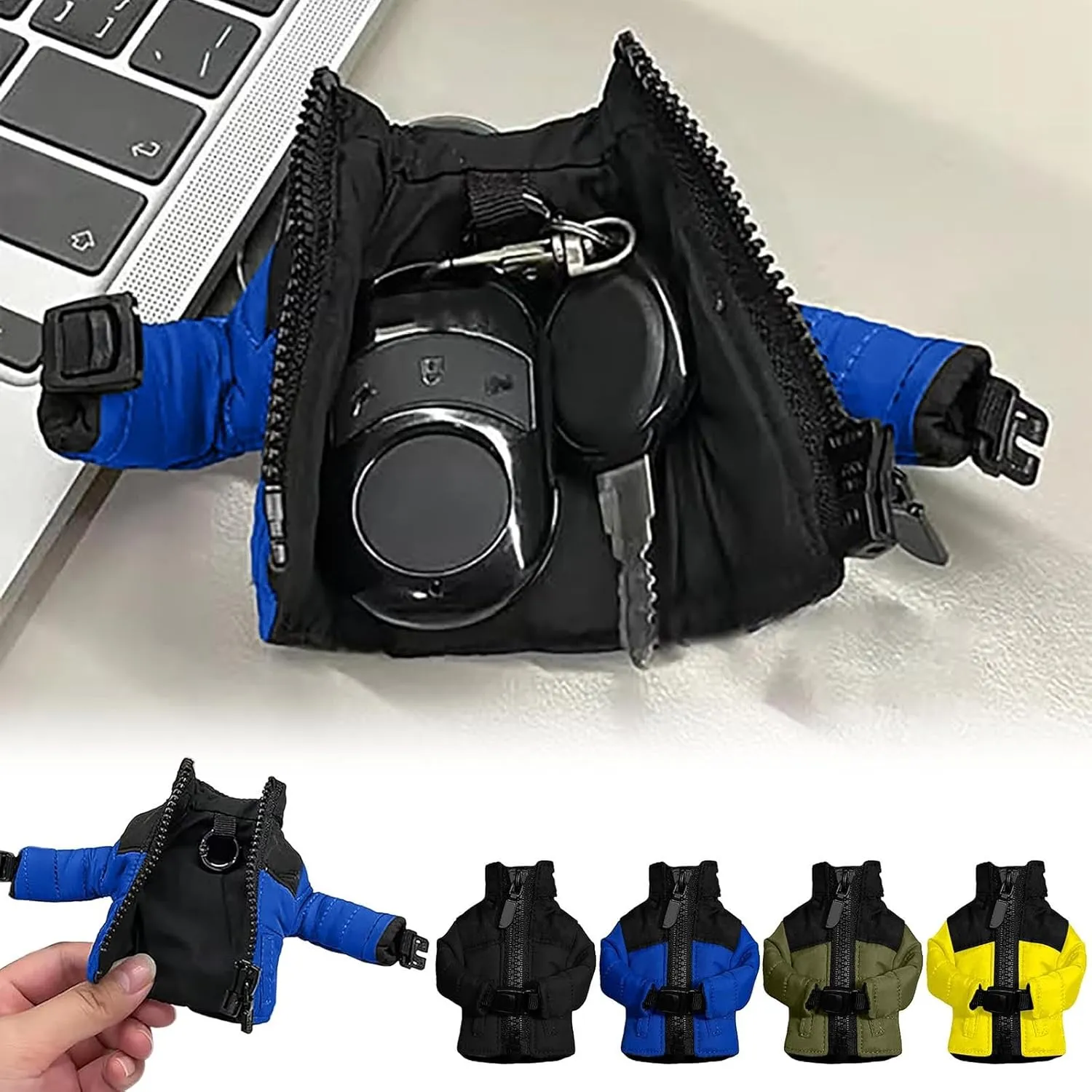 Key Chain Mini Down Coat, Funny Lightweight Stylish Bag Charm, Cool Leather Mini Jacket Keychain With Zipper