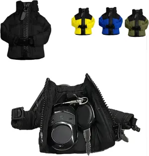 Key Chain Mini Down Coat, Funny Lightweight Stylish Bag Charm, Cool Leather Mini Jacket Keychain With Zipper